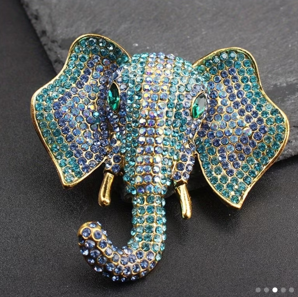 ๐๏ธ๐ TURQUOISE & LILAC RHINESTONE ENCRUSTED ELEPHANT HEAD BROOCH PIN๐ - Picture 4 of 10